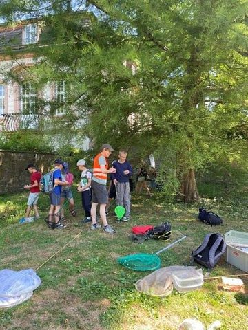 Mit Keschern und Sieben wurde der Wasserlauf vor der Schlossmauer erkundet